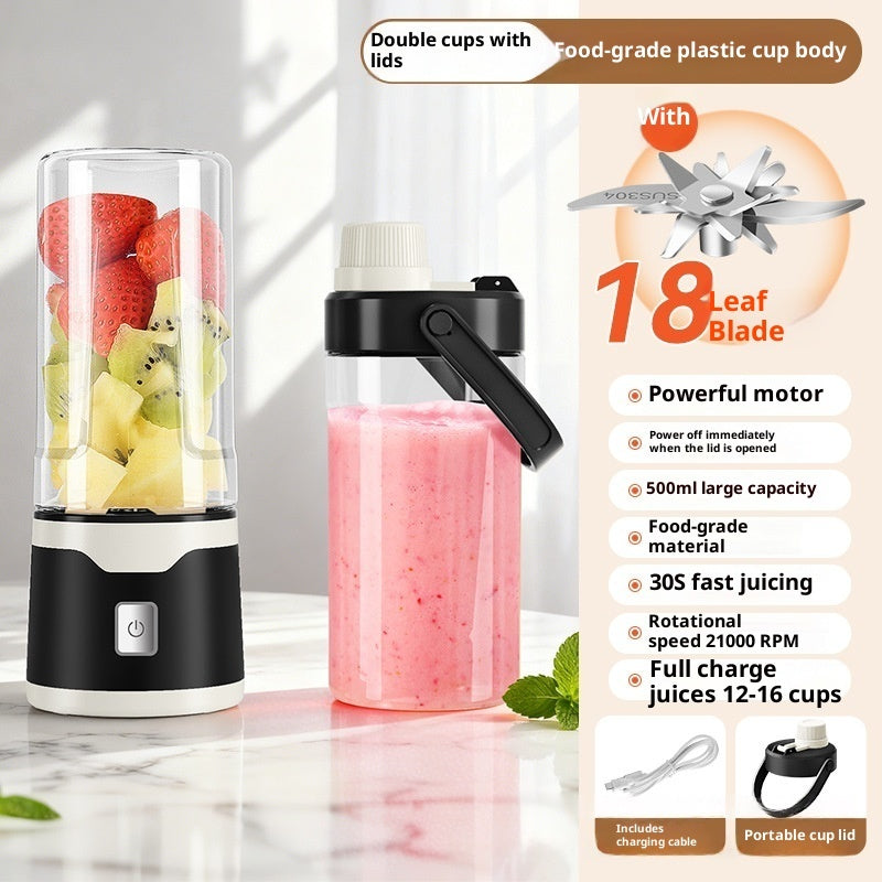 Multifunctional Rechargeable Electric USB Juicer Cup Double Cup Handheld Mixer Cup 500 ML Blending Juice Cup Outdoor